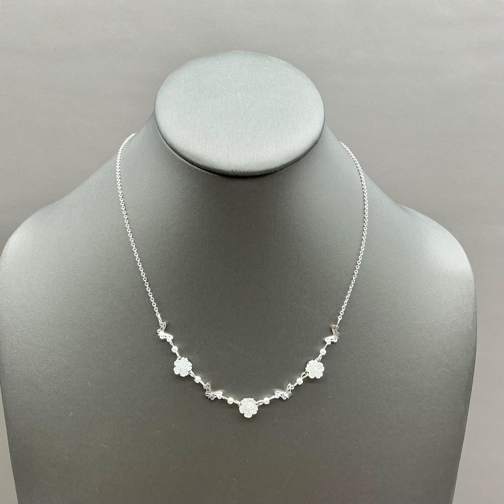 Lauren Conrad Necklace Silver Tone Flower Butterfly Faux Pearl Adjustable Chain
